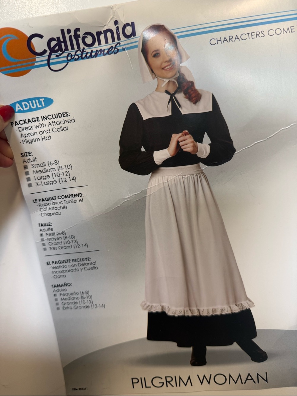 New California Costumes Pilgrim Woman dress, apron and hat.  Thabksgiving